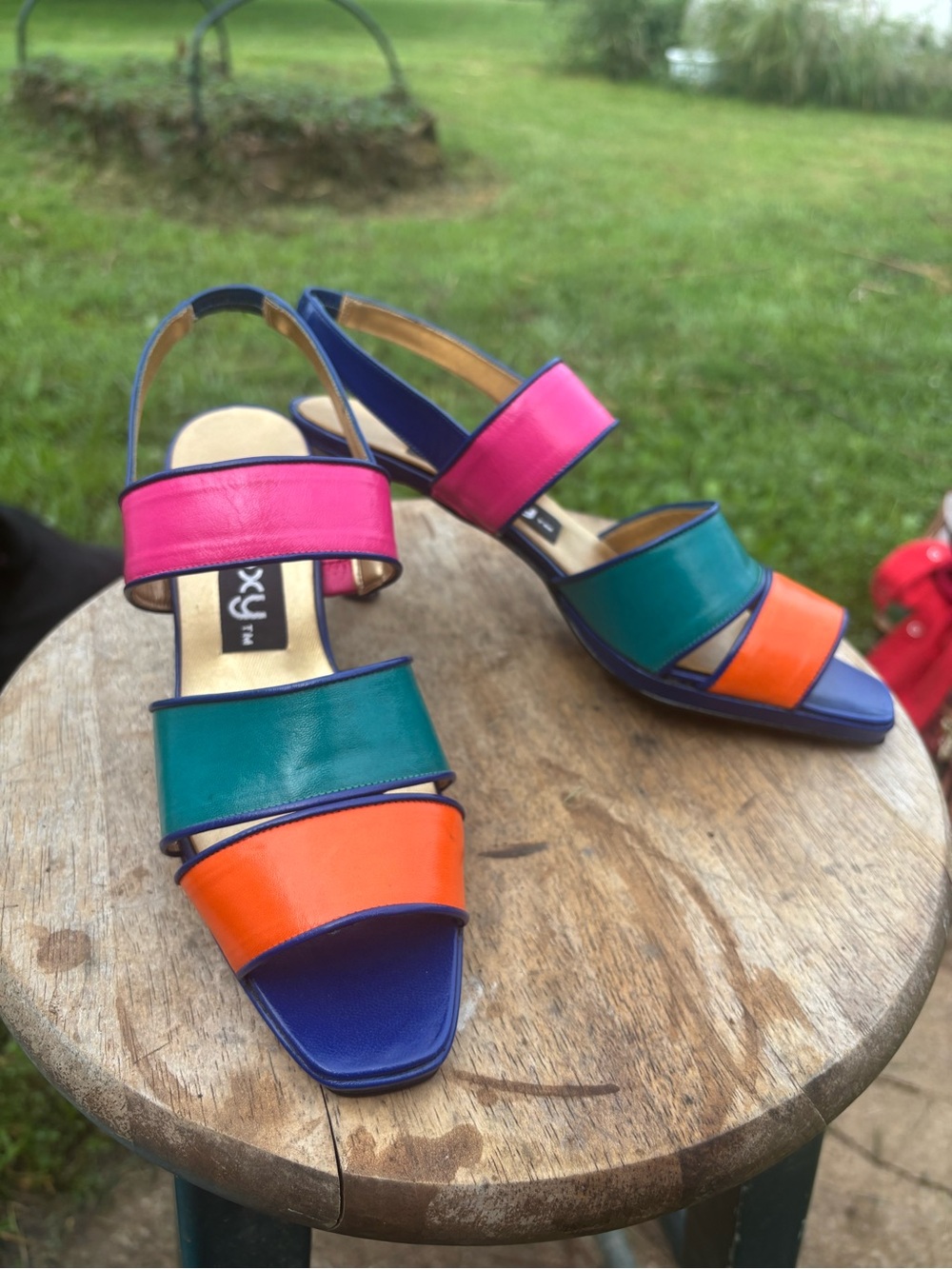 Vintage 80s/90s Proxy Multicolor Colorblock Heeled Sandals